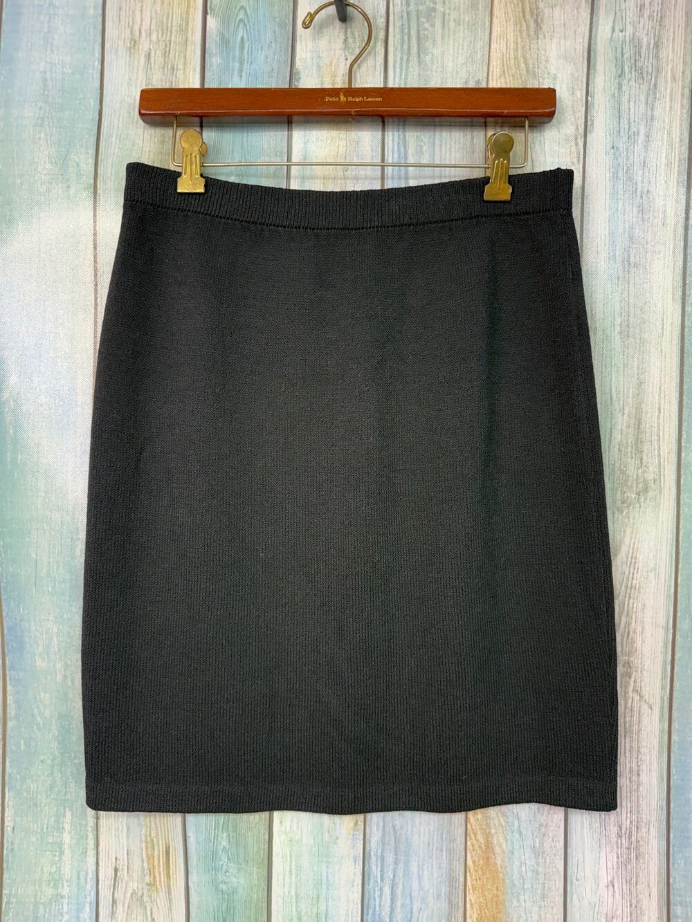 St John Black Skirt Size 8 Short Santana Knit Pull On Pencil Skirt